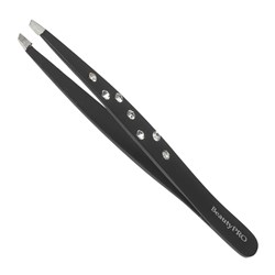 BeautyPRO Dazzle Me White Crystal Slant Tweezer In Black