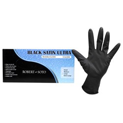 Robert de Soto Black Satin Reusable Gloves Large 10pk