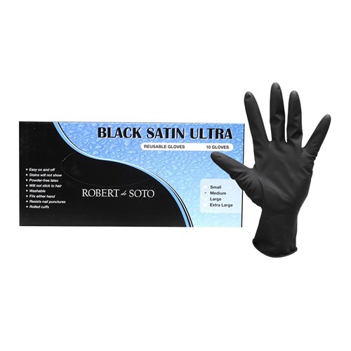 Robert de Soto Black Satin Reusable  Gloves Medium 10pk