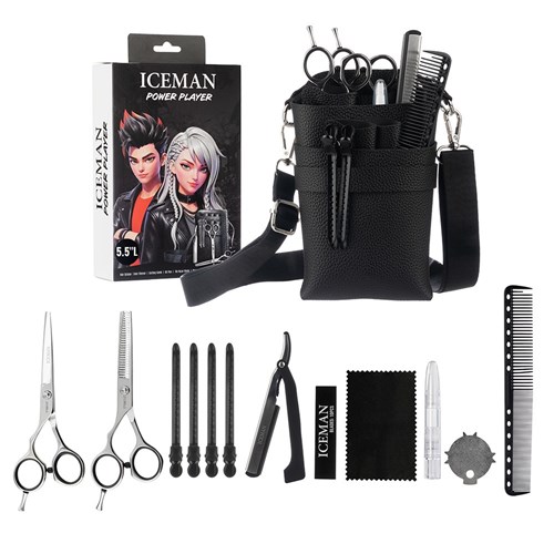 Iceman Power Player 5.5” Left Handed Hairdressing Scissors Set Black
