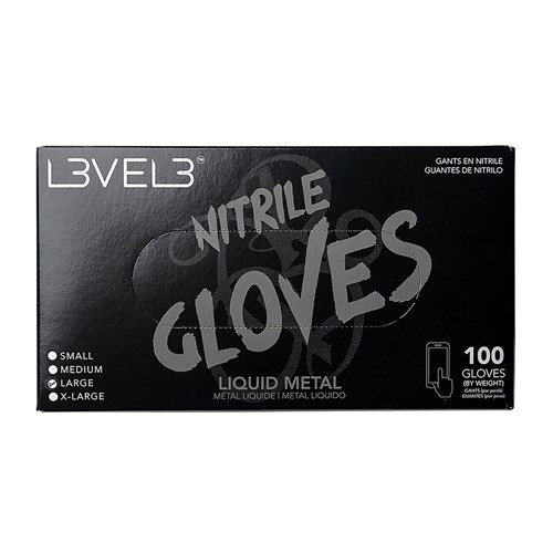 L3VEL3 Nitrile Gloves Liquid Metal Large 100pk